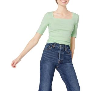 imageAmazon Essentials Womens SlimFit Half Sleeve Square Neck TShirtGreen