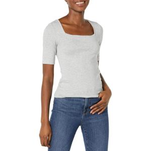 imageAmazon Essentials Womens SlimFit Half Sleeve Square Neck TShirtLight Grey Heather