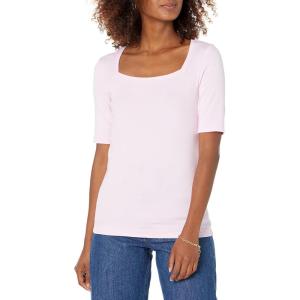 imageAmazon Essentials Womens SlimFit Half Sleeve Square Neck TShirtLight Pink