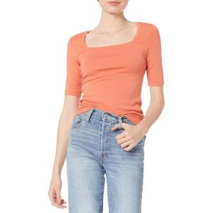 imageAmazon Essentials Womens SlimFit Half Sleeve Square Neck TShirtRust Orange