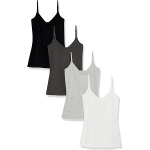 imageAmazon Essentials Womens SlimFit Knit VNeck Layering Cami Available in Plus Size Pack of 4BlackCharcoal HeatherLight Grey HeatherWhite