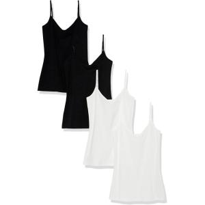 imageAmazon Essentials Womens SlimFit Knit VNeck Layering Cami Available in Plus Size Pack of 4BlackWhite
