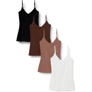 imageAmazon Essentials Womens SlimFit Knit VNeck Layering Cami Available in Plus Size Pack of 4BrownMulti Color
