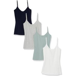 imageAmazon Essentials Womens SlimFit Knit VNeck Layering Cami Available in Plus Size Pack of 4Grey HeatherNavySage GreenWhite