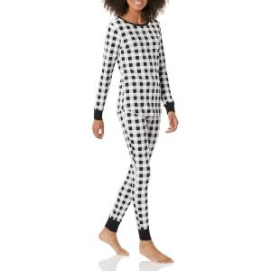 imageAmazon Essentials Womens SnugFit Cotton Sleepwear Pajama Set Available in Plus SizeBlackWhite  Buffalo Plaid