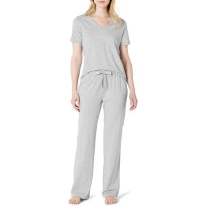 imageAmazon Essentials Womens Soft Cotton Blend Short Sleeve TShirt and Pant Sleepwear SetMedium Grey Heather