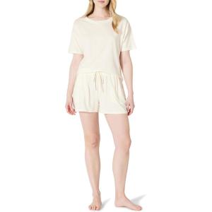 imageAmazon Essentials Womens Soft Cotton Blend Short Sleeve TShirt and Short Sleepwear SetIvory