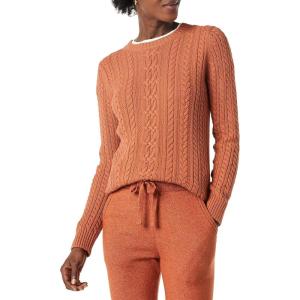 imageAmazon Essentials Womens Soft Fisherman Cable LongSleeve Crewneck Sweater Available in Plus SizeCaramel