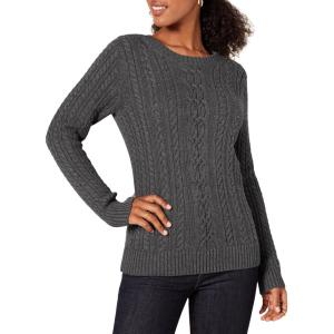 imageAmazon Essentials Womens Soft Fisherman Cable LongSleeve Crewneck Sweater Available in Plus SizeCharcoal Heather