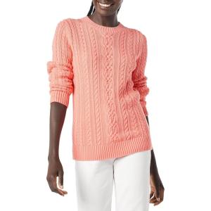 imageAmazon Essentials Womens Soft Fisherman Cable LongSleeve Crewneck Sweater Available in Plus SizeCoral Pink