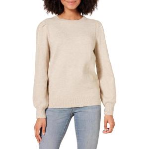 imageAmazon Essentials Womens Soft Touch Pleated Shoulder Crewneck SweaterBeige