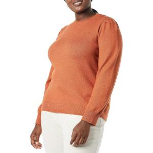 imageAmazon Essentials Womens Soft Touch Pleated Shoulder Crewneck SweaterCaramel