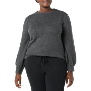 imageAmazon Essentials Womens Soft Touch Pleated Shoulder Crewneck SweaterCharcoal Heather