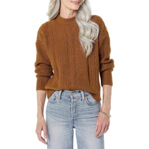 imageAmazon Essentials Womens SoftTouch Modern Cable Crewneck Sweater Available in Plus SizeDark Camel
