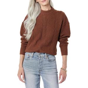 imageAmazon Essentials Womens SoftTouch Modern Cable Crewneck Sweater Available in Plus SizeDark Toffee Brown
