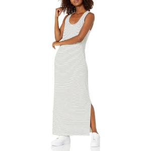 imageAmazon Essentials Womens Supersoft Terry Racerback Maxi Dress Previously Daily RitualBlack White Thin Stripe