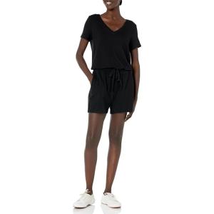 imageAmazon Essentials Womens Supersoft Terry ShortSleeve VNeck Romper Previously Daily RitualBlack