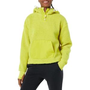 imageAmazon Essentials Womens Teddy Fleece Quarter Button Hooded JacketBright Olive Green