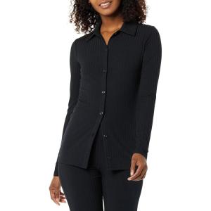 imageAmazon Essentials Womens Wide Rib Long Sleeve Buttonup Collared Cardigan Pants Sold SeparatelyBlack