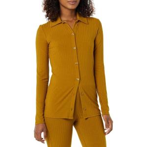 imageAmazon Essentials Womens Wide Rib Long Sleeve Buttonup Collared Cardigan Pants Sold SeparatelyBrown