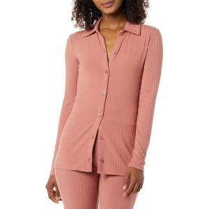 imageAmazon Essentials Womens Wide Rib Long Sleeve Buttonup Collared Cardigan Pants Sold SeparatelyTerracotta