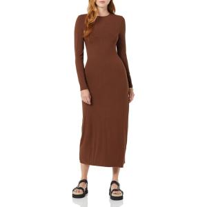 imageAmazon Essentials Womens Wide Rib Open Back Long Sleeve Dress Previously Daily RitualChocolate