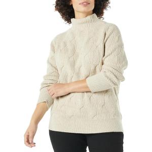 imageAmazon Essentials Womens Winter LongSleeve Sweater Soft Touch Funnel Neck Cable KnitBeige