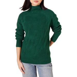 imageAmazon Essentials Womens Winter LongSleeve Sweater Soft Touch Funnel Neck Cable KnitDark Green