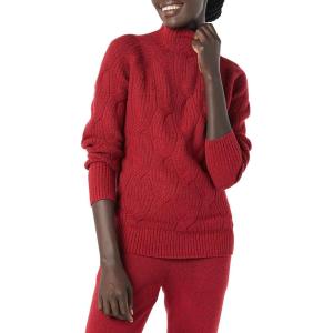 imageAmazon Essentials Womens Winter LongSleeve Sweater Soft Touch Funnel Neck Cable KnitDark Red