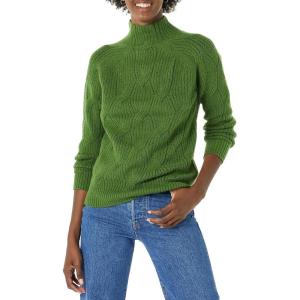 imageAmazon Essentials Womens Winter LongSleeve Sweater Soft Touch Funnel Neck Cable KnitGreen