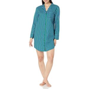 imageAmazon Essentials Womens Woven Flannel Notch Collar Nightgown Available in Plus SizeBlue Green Vertical Stripe
