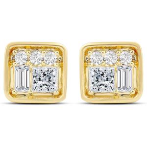 imageAmazon Essentials Yellow 10K Gold 025 cttw Round Princess and Baguette Diamonds Stud Earrings