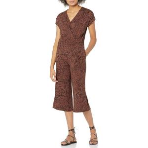 imageAmazon Essentials womens ShortSleeve Surplice Cropped WideLeg Jumpsuit with Elastic WaistBrown Animal Print