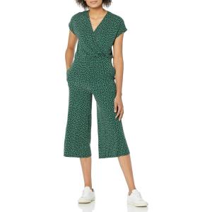 imageAmazon Essentials womens ShortSleeve Surplice Cropped WideLeg Jumpsuit with Elastic WaistClouds Print