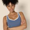 imageAmazon Essentials Womens Active FormFlex Buttery Soft Light Support Crop Tank with Bra and Contrast TrimSlate GreyWhite