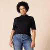imageAmazon Essentials Womens Cotton Modal Draped Puff Sleeve TurtleneckBlack