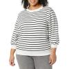 imageAmazon Essentials Womens French Terry Fleece Crewneck Sweatshirt with Sleeve DetailBlack White Stripe