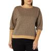 imageAmazon Essentials Womens French Terry Fleece Crewneck Sweatshirt with Sleeve DetailCamel Cheetah