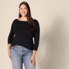 imageAmazon Essentials Womens SlimFit 34 Sleeve Boat Neck TShirtBlack