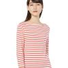 imageAmazon Essentials Womens SlimFit 34 Sleeve Boat Neck TShirtIvory Red Stripe