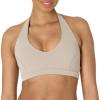 imageAmazon Essentials Womens Active FormFlex Buttery Soft Light Support Halter VNeck Sports BraTaupe