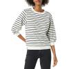 imageAmazon Essentials Womens French Terry Fleece Crewneck Sweatshirt with Sleeve DetailBlack White Stripe