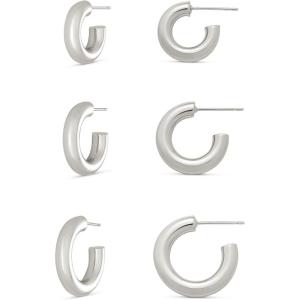 imageAmazon Essentials 14K Gold or Sterling Silver Plated Thick Tube Hoop SetSilver