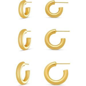imageAmazon Essentials 14K Gold or Sterling Silver Plated Thick Tube Hoop SetYellow Gold