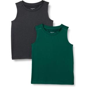 imageAmazon Essentials Boys Tech Stretch Tank Top Pack of 2Dark GreenHeather Graphite