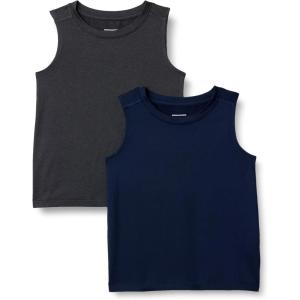 imageAmazon Essentials Boys Tech Stretch Tank Top Pack of 2Heather GraphiteNavy
