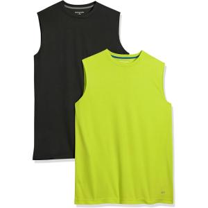 imageAmazon Essentials Mens Active Performance Tech Muscle Tank Pack of 2BlackLime Green