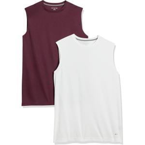imageAmazon Essentials Mens Active Performance Tech Muscle Tank Pack of 2BurgundyWhite