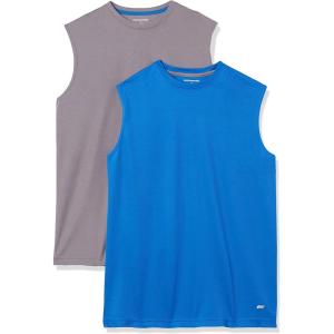 imageAmazon Essentials Mens Active Performance Tech Muscle Tank Pack of 2Medium GreyRoyal Blue