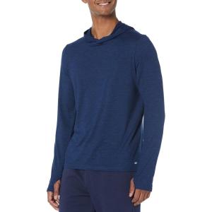 imageAmazon Essentials Mens Active Quick Dry Tech Stretch LongSleeve Hooded Pullover TShirtNavy Space Dye